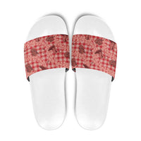 Red Palaka Hawaii Cowboy Slide Sandals Puakenikeni Lei Paniolo Papale Seamless Vibes LT14 Red - Polynesian Pride
