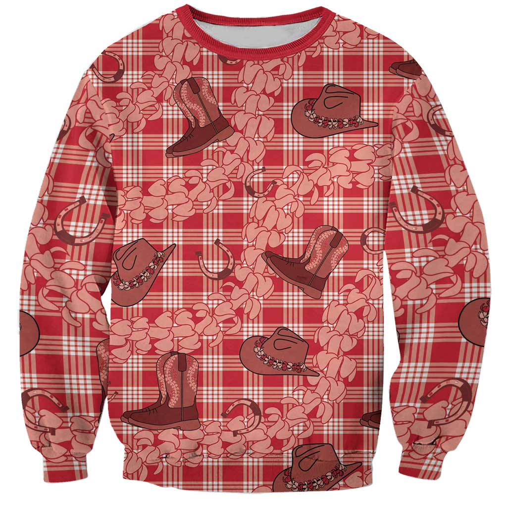 Red Palaka Hawaii Cowboy Sweatshirt Puakenikeni Lei Paniolo Papale Seamless Vibes LT14 Unisex Red - Polynesian Pride