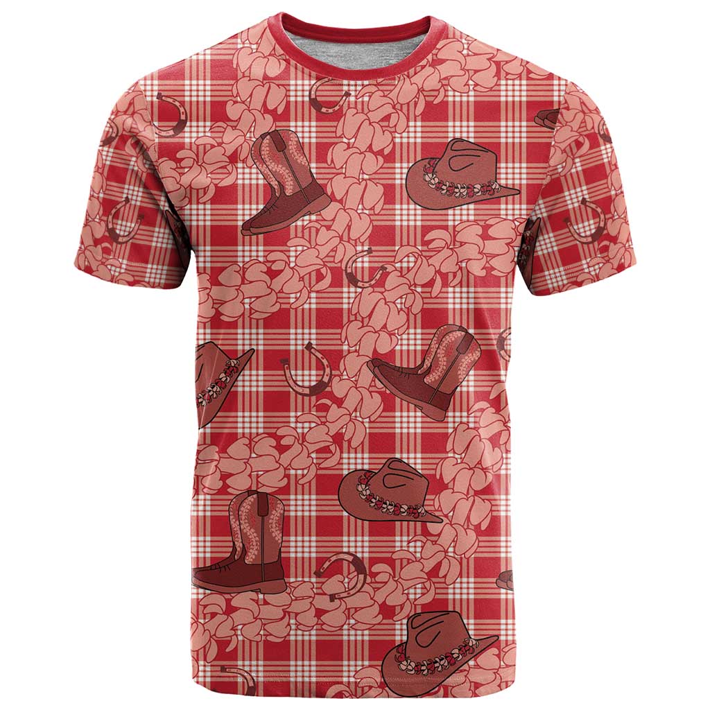 Red Palaka Hawaii Cowboy T Shirt Puakenikeni Lei Paniolo Papale Seamless Vibes - Polynesian Pride