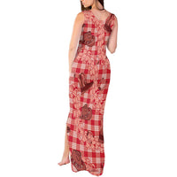 Red Palaka Hawaii Cowboy Tank Maxi Dress Puakenikeni Lei Paniolo Papale Seamless Vibes - Polynesian Pride