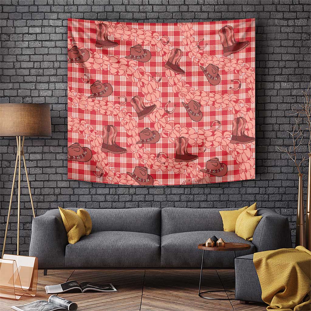 Red Palaka Hawaii Cowboy Tapestry Puakenikeni Lei Paniolo Papale Seamless Vibes LT14 Red - Polynesian Pride