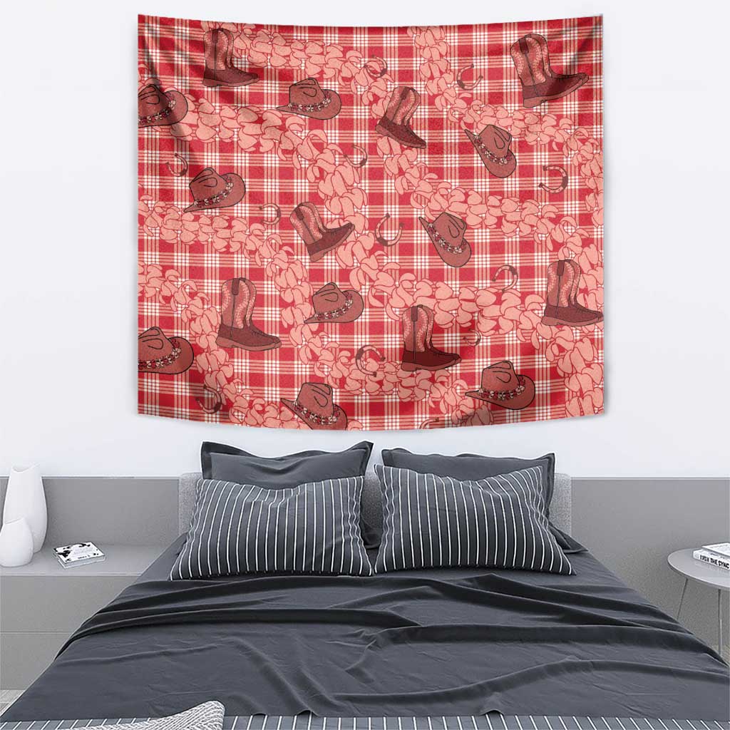 Red Palaka Hawaii Cowboy Tapestry Puakenikeni Lei Paniolo Papale Seamless Vibes LT14 - Polynesian Pride