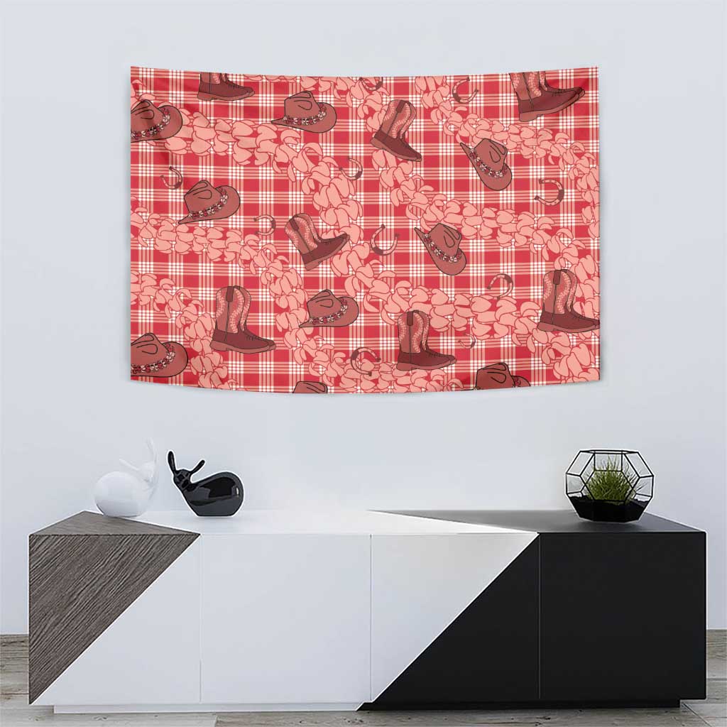Red Palaka Hawaii Cowboy Tapestry Puakenikeni Lei Paniolo Papale Seamless Vibes LT14 - Polynesian Pride