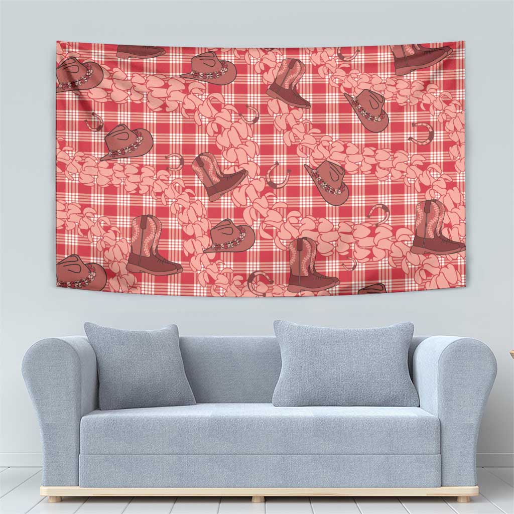 Red Palaka Hawaii Cowboy Tapestry Puakenikeni Lei Paniolo Papale Seamless Vibes LT14 - Polynesian Pride