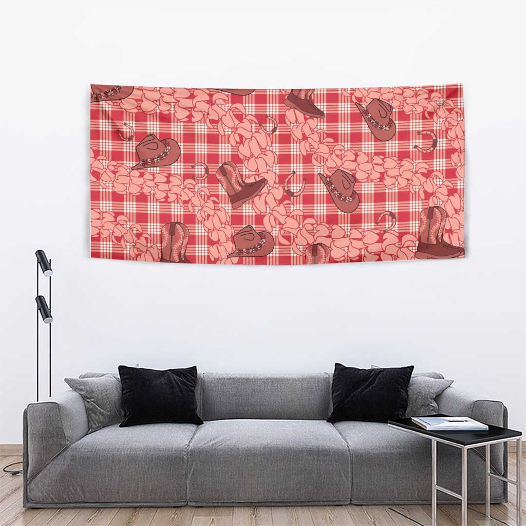 Red Palaka Hawaii Cowboy Tapestry Puakenikeni Lei Paniolo Papale Seamless Vibes LT14 - Polynesian Pride
