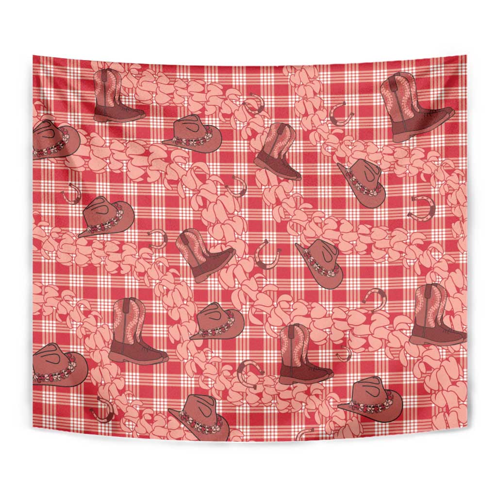 Red Palaka Hawaii Cowboy Tapestry Puakenikeni Lei Paniolo Papale Seamless Vibes LT14 - Polynesian Pride