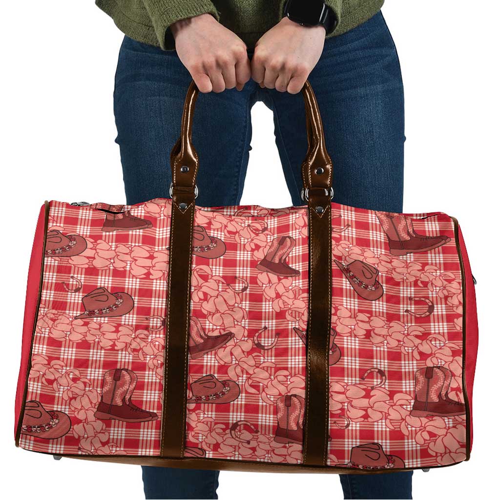 Red Palaka Hawaii Cowboy Travel Bag Puakenikeni Lei Paniolo Papale Seamless Vibes LT14 Red - Polynesian Pride