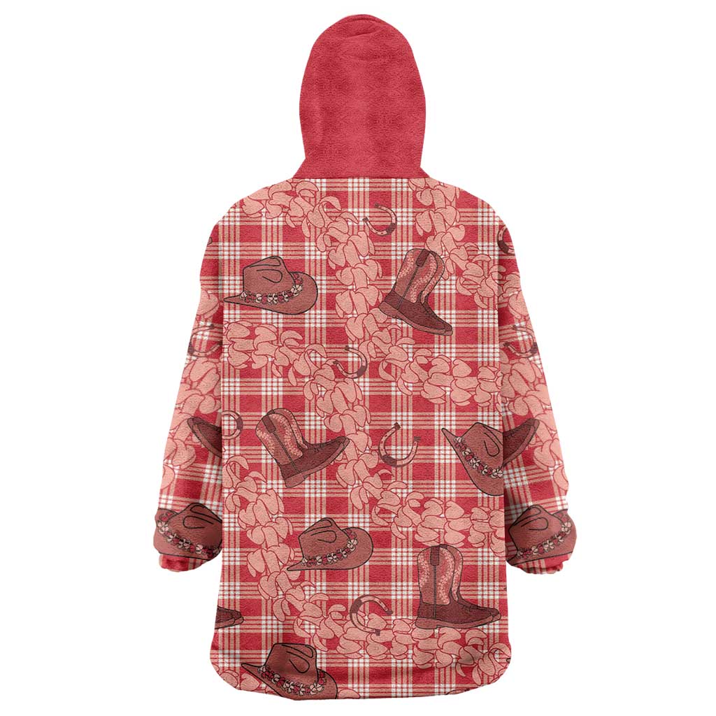 Red Palaka Hawaii Cowboy Wearable Blanket Hoodie Puakenikeni Lei Paniolo Papale Seamless Vibes - Polynesian Pride