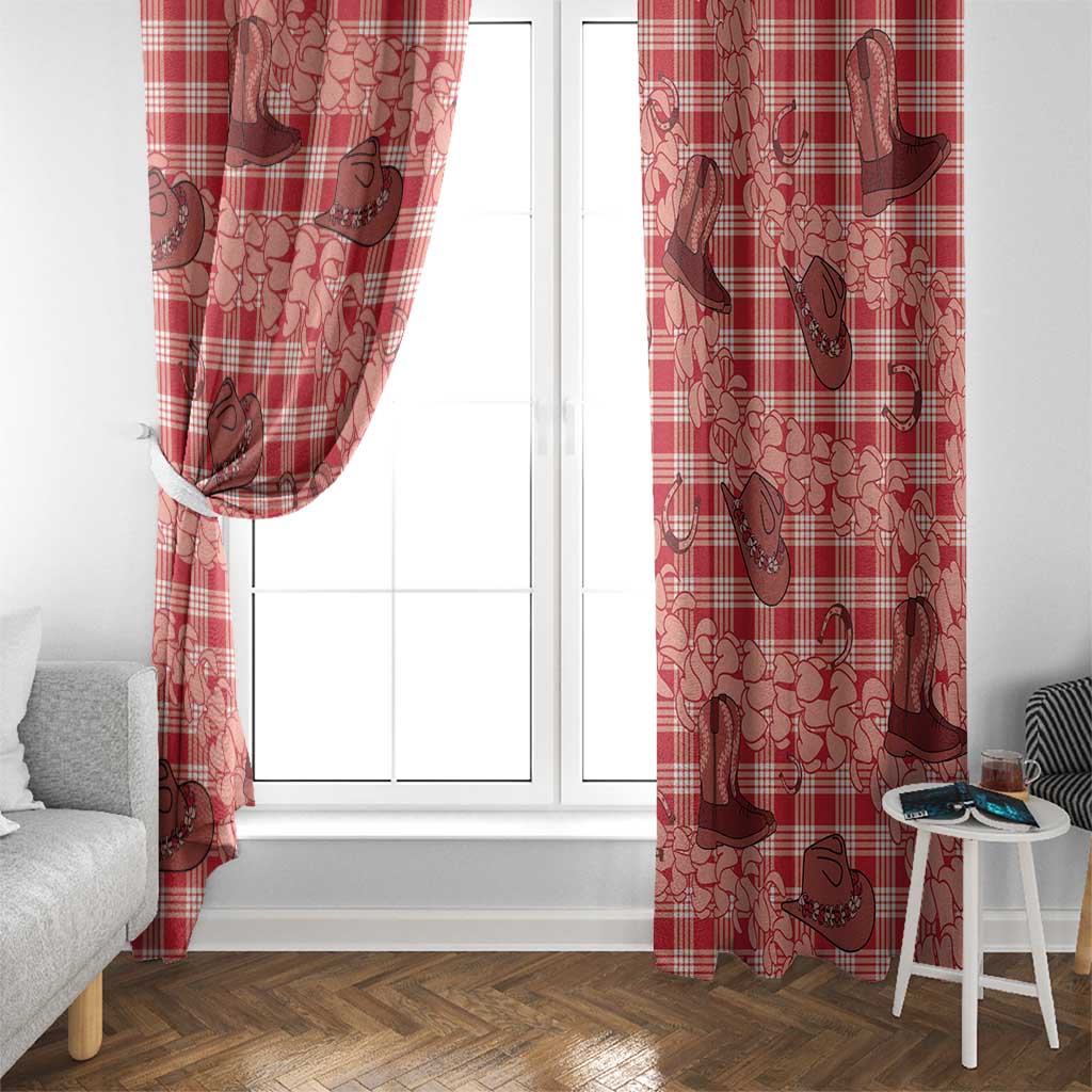 Red Palaka Hawaii Cowboy Window Curtain Puakenikeni Lei Paniolo Papale Seamless Vibes - Polynesian Pride
