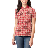 Red Palaka Hawaii Cowboy Women Polo Shirt Puakenikeni Lei Paniolo Papale Seamless Vibes - Polynesian Pride