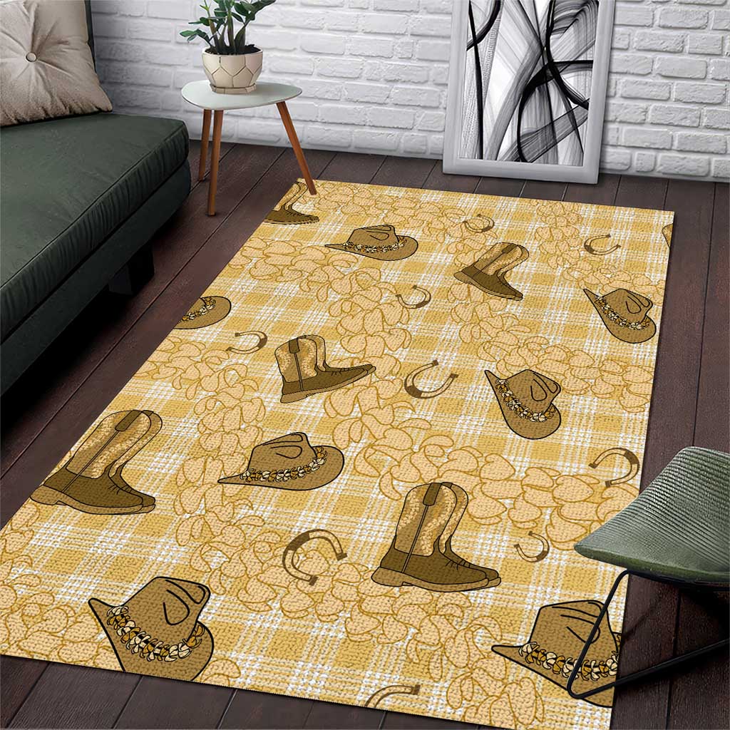 Yellow Palaka Hawaii Cowboy Area Rug Puakenikeni Lei Paniolo Papale Seamless Vibes - Polynesian Pride