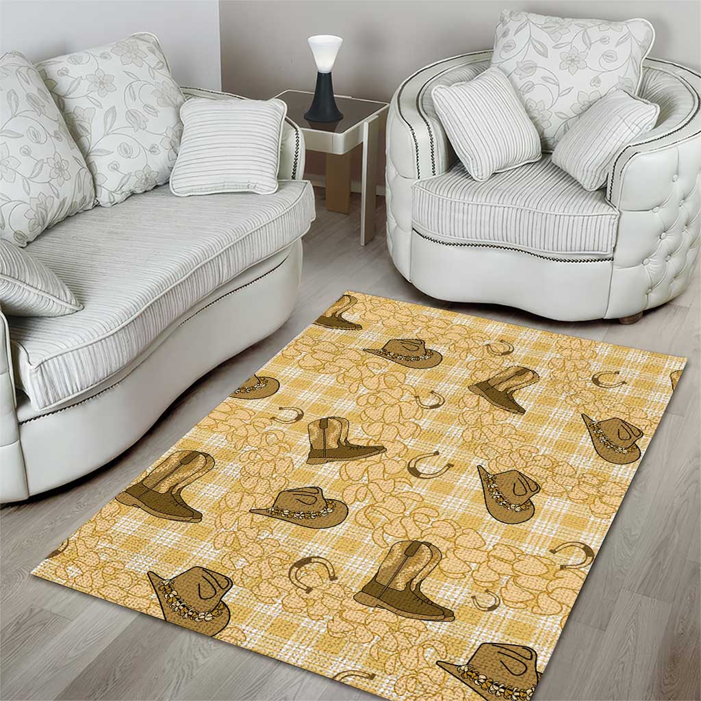 Yellow Palaka Hawaii Cowboy Area Rug Puakenikeni Lei Paniolo Papale Seamless Vibes - Polynesian Pride