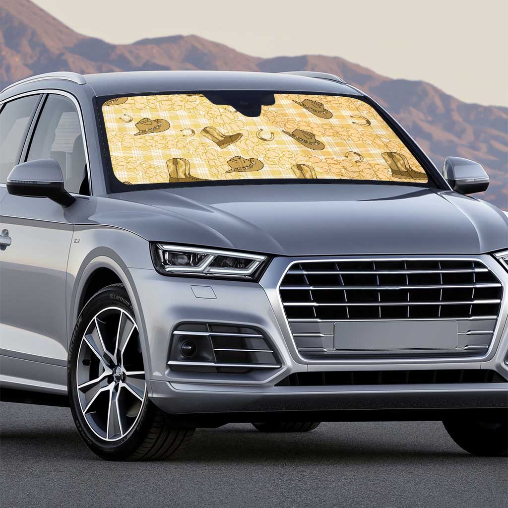 Yellow Palaka Hawaii Cowboy Auto Sun Shade Puakenikeni Lei Paniolo Papale Seamless Vibes - Polynesian Pride