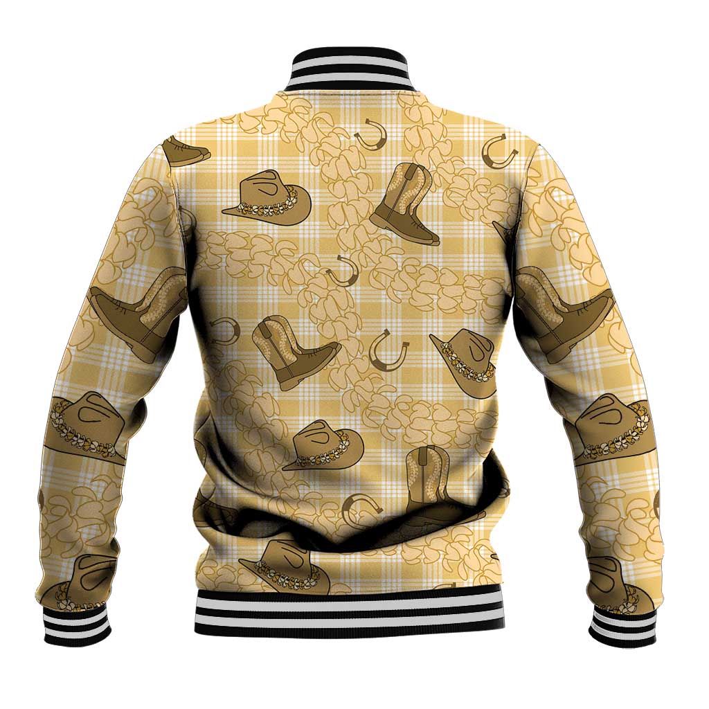 Yellow Palaka Hawaii Cowboy Baseball Jacket Puakenikeni Lei Paniolo Papale Seamless Vibes LT14 - Polynesian Pride