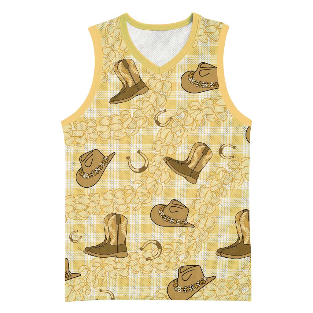 Yellow Palaka Hawaii Cowboy Basketball Jersey Puakenikeni Lei Paniolo Papale Seamless Vibes LT14 Unisex Yellow - Polynesian Pride