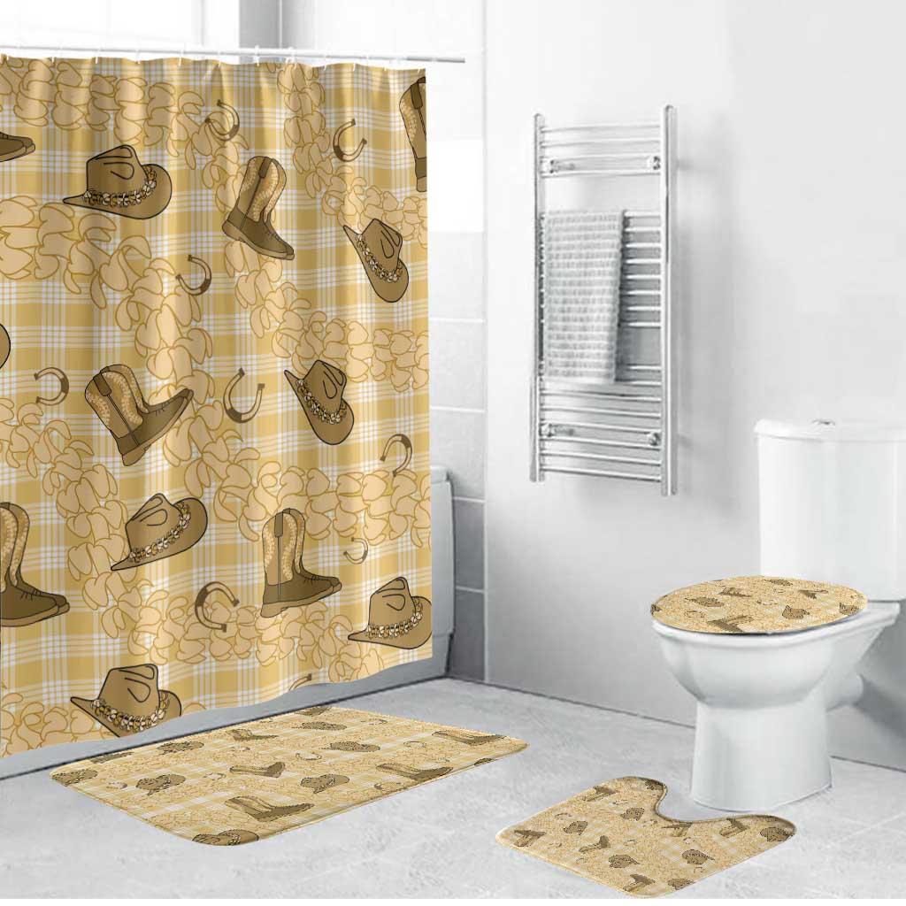 Yellow Palaka Hawaii Cowboy Bathroom Set Puakenikeni Lei Paniolo Papale Seamless Vibes - Polynesian Pride