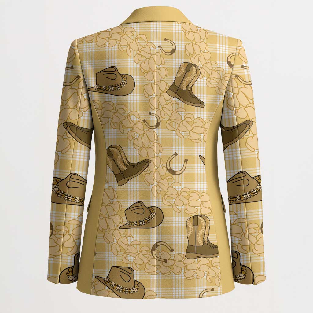 Yellow Palaka Hawaii Cowboy Blazer Puakenikeni Lei Paniolo Papale Seamless Vibes - Polynesian Pride