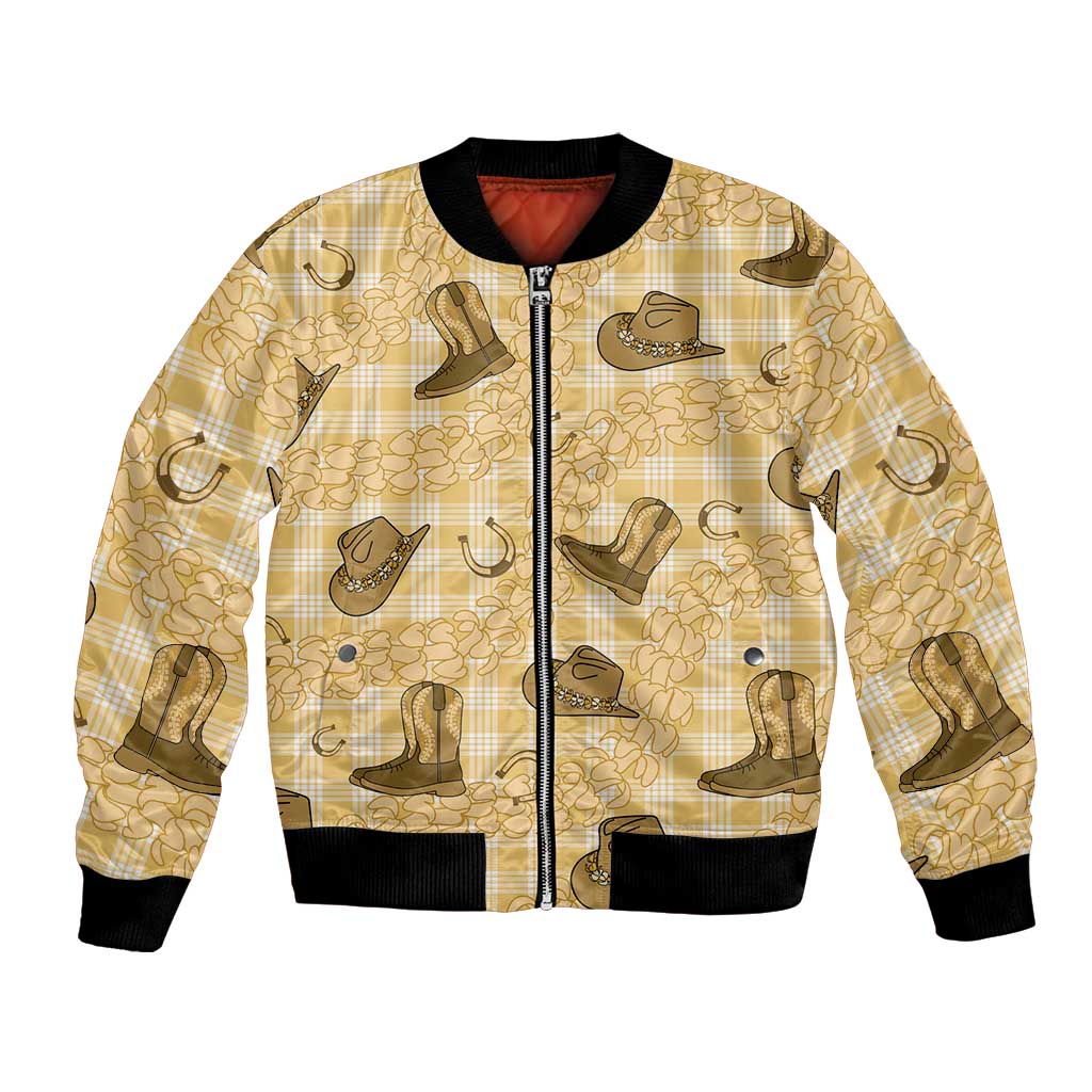 Yellow Palaka Hawaii Cowboy Bomber Jacket Puakenikeni Lei Paniolo Papale Seamless Vibes LT14 Unisex Yellow - Polynesian Pride