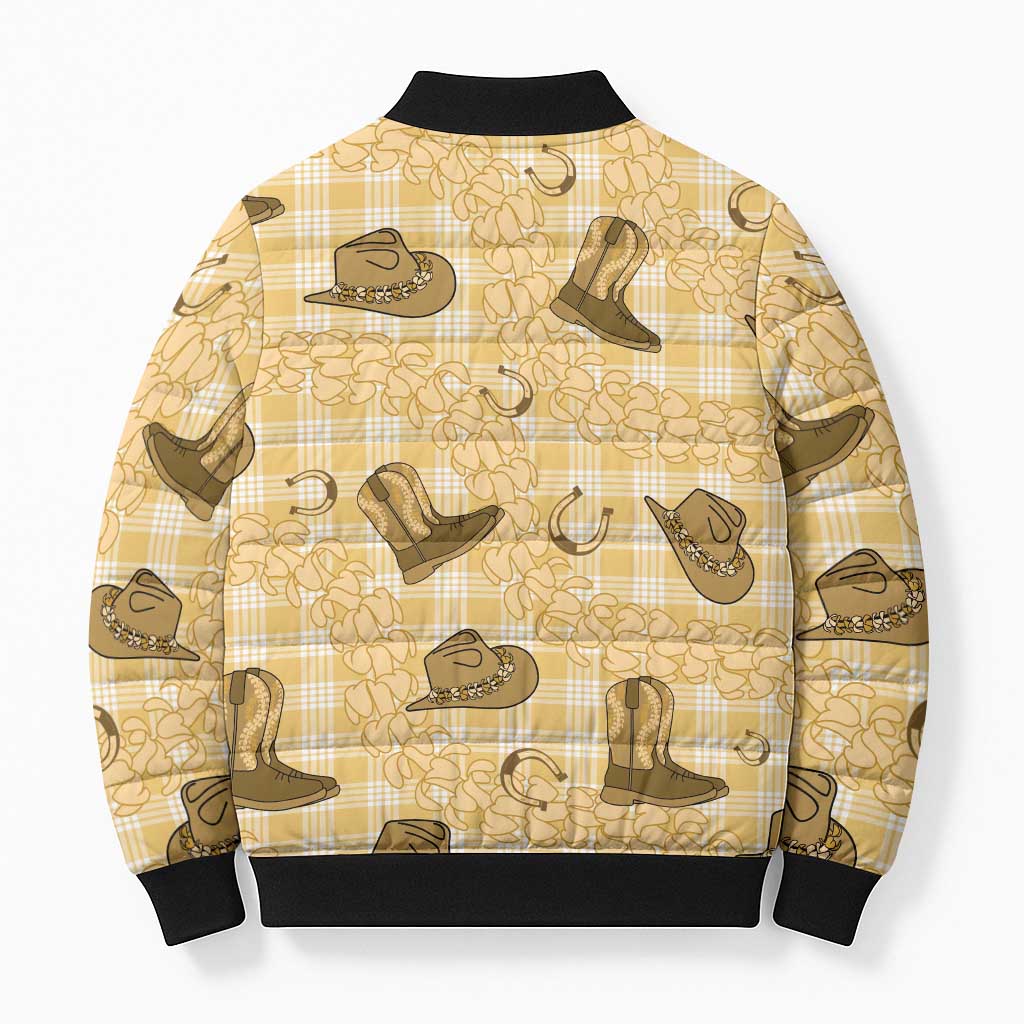 Yellow Palaka Hawaii Cowboy Bomber Puffer Jacket Puakenikeni Lei Paniolo Papale Seamless Vibes LT14 - Polynesian Pride