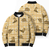 Yellow Palaka Hawaii Cowboy Bomber Puffer Jacket Puakenikeni Lei Paniolo Papale Seamless Vibes LT14 - Polynesian Pride