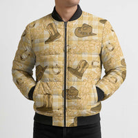 Yellow Palaka Hawaii Cowboy Bomber Puffer Jacket Puakenikeni Lei Paniolo Papale Seamless Vibes LT14 - Polynesian Pride