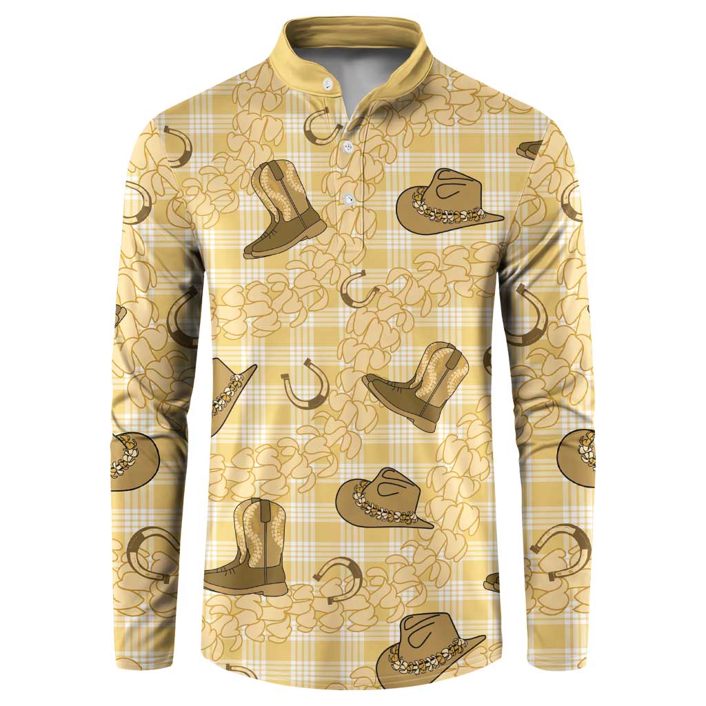 Yellow Palaka Hawaii Cowboy Button Sweatshirt Puakenikeni Lei Paniolo Papale Seamless Vibes LT14 Yellow - Polynesian Pride