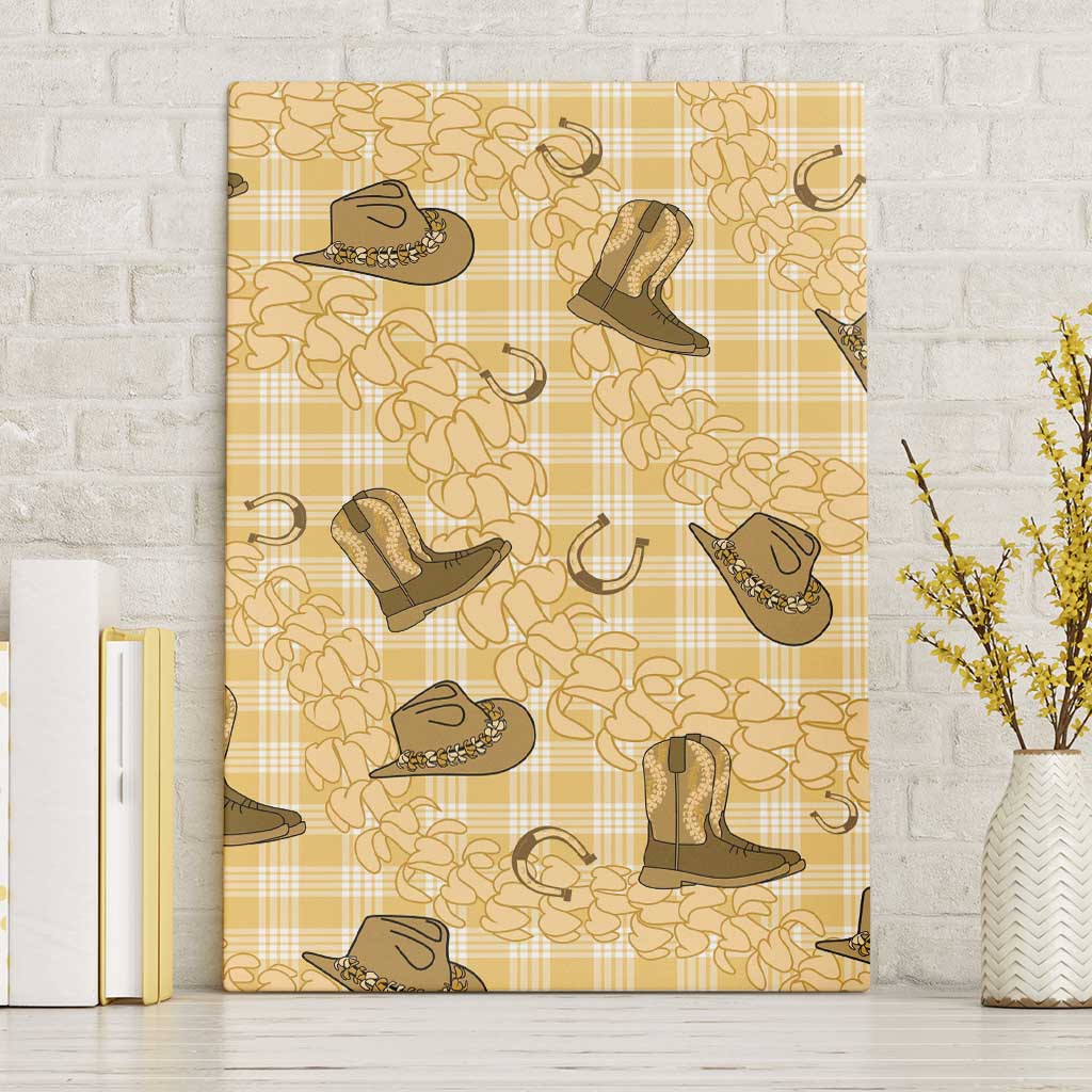 Yellow Palaka Hawaii Cowboy Canvas Wall Art Puakenikeni Lei Paniolo Papale Seamless Vibes - Polynesian Pride
