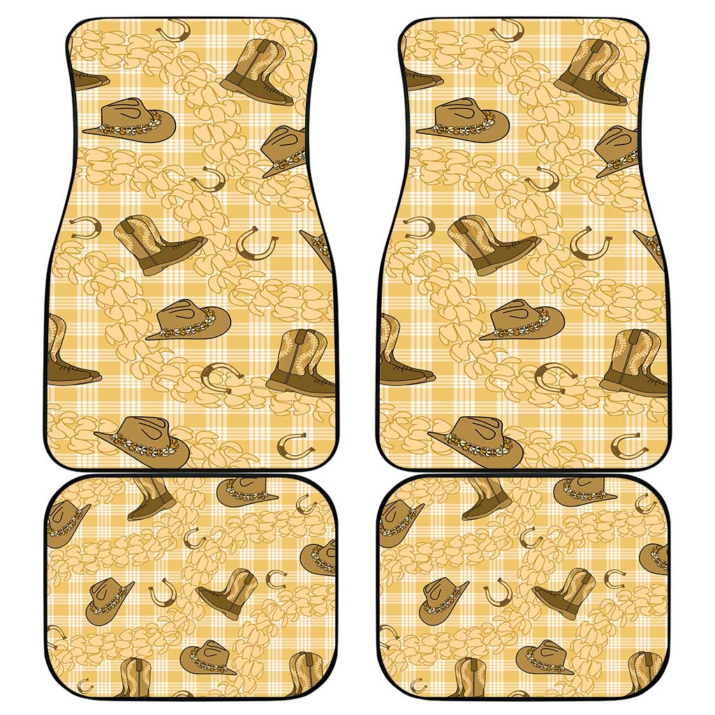Yellow Palaka Hawaii Cowboy Car Mats Puakenikeni Lei Paniolo Papale Seamless Vibes - Polynesian Pride