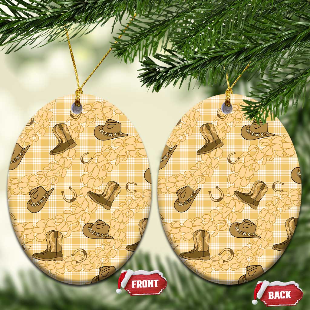 Yellow Palaka Hawaii Cowboy Ceramic Ornament Puakenikeni Lei Paniolo Papale Seamless Vibes - Polynesian Pride