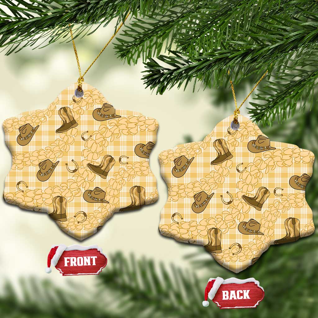 Yellow Palaka Hawaii Cowboy Ceramic Ornament Puakenikeni Lei Paniolo Papale Seamless Vibes - Polynesian Pride