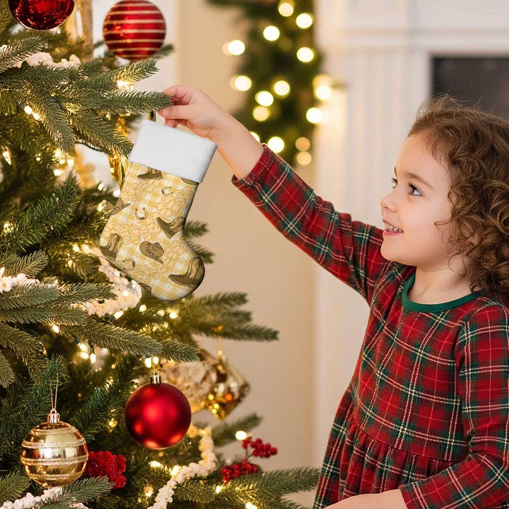 Yellow Palaka Hawaii Cowboy Christmas Stocking Puakenikeni Lei Paniolo Papale Seamless Vibes - Polynesian Pride