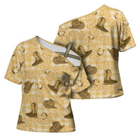 Yellow Palaka Hawaii Cowboy Cross Shoulder Shirt Puakenikeni Lei Paniolo Papale Seamless Vibes LT14 - Polynesian Pride