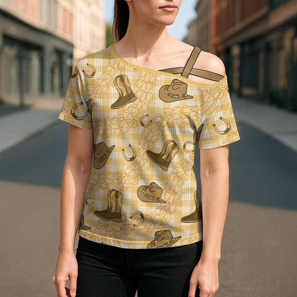 Yellow Palaka Hawaii Cowboy Cross Shoulder Shirt Puakenikeni Lei Paniolo Papale Seamless Vibes LT14 - Polynesian Pride