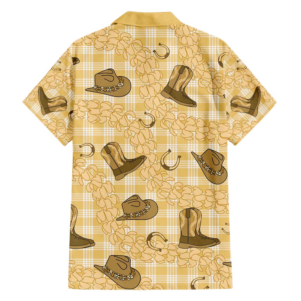 Yellow Palaka Hawaii Cowboy Family Matching Off Shoulder Short Dress and Hawaiian Shirt Puakenikeni Lei Paniolo Papale Seamless Vibes - Polynesian Pride