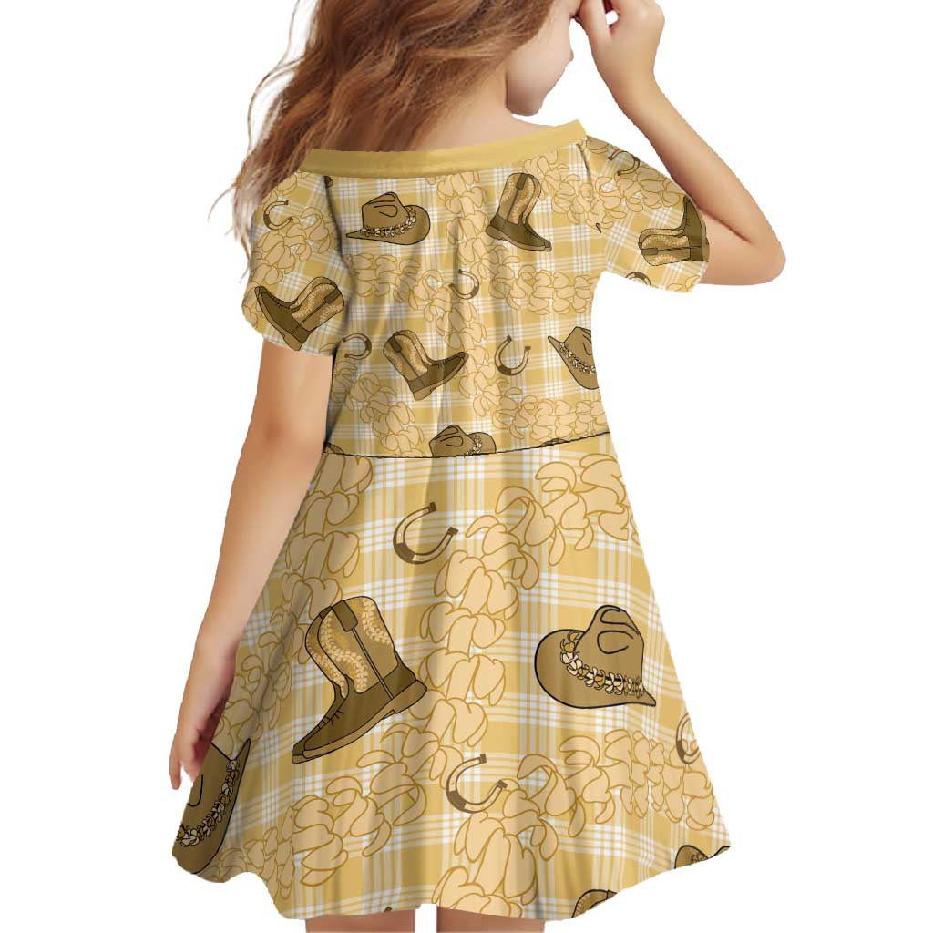 Yellow Palaka Hawaii Cowboy Family Matching Short Sleeve Bodycon Dress and Hawaiian Shirt Puakenikeni Lei Paniolo Papale Seamless Vibes - Polynesian Pride