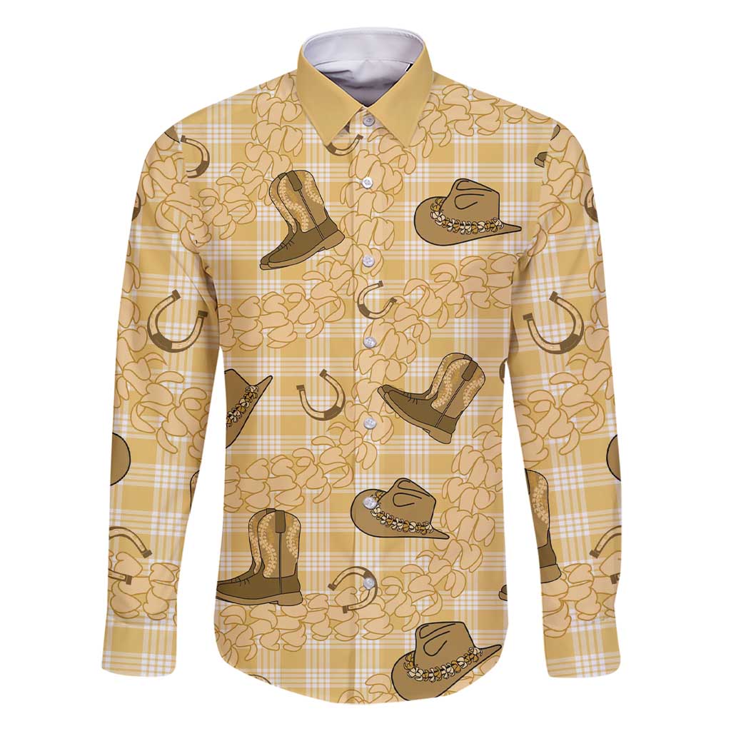 Yellow Palaka Hawaii Cowboy Family Matching Short Sleeve Bodycon Dress and Hawaiian Shirt Puakenikeni Lei Paniolo Papale Seamless Vibes - Polynesian Pride