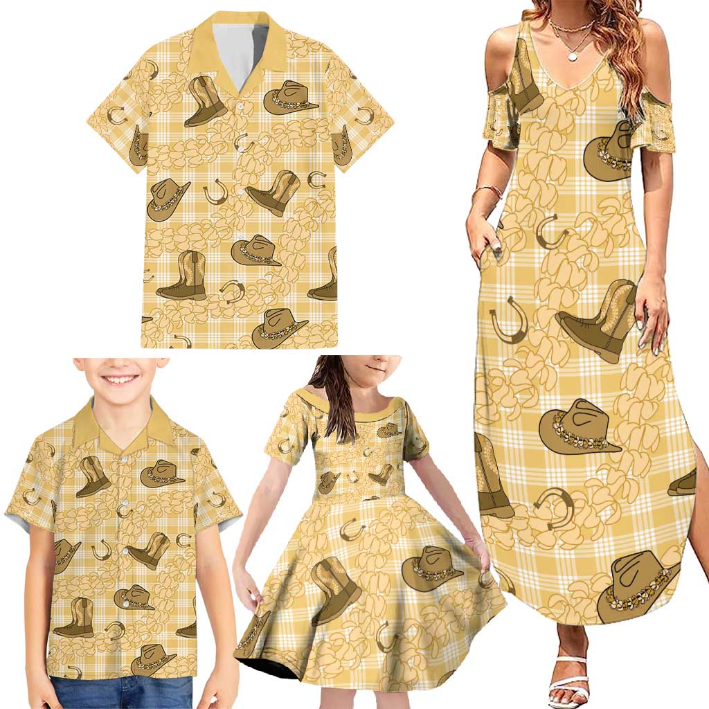 Yellow Palaka Hawaii Cowboy Family Matching Summer Maxi Dress and Hawaiian Shirt Puakenikeni Lei Paniolo Papale Seamless Vibes - Polynesian Pride