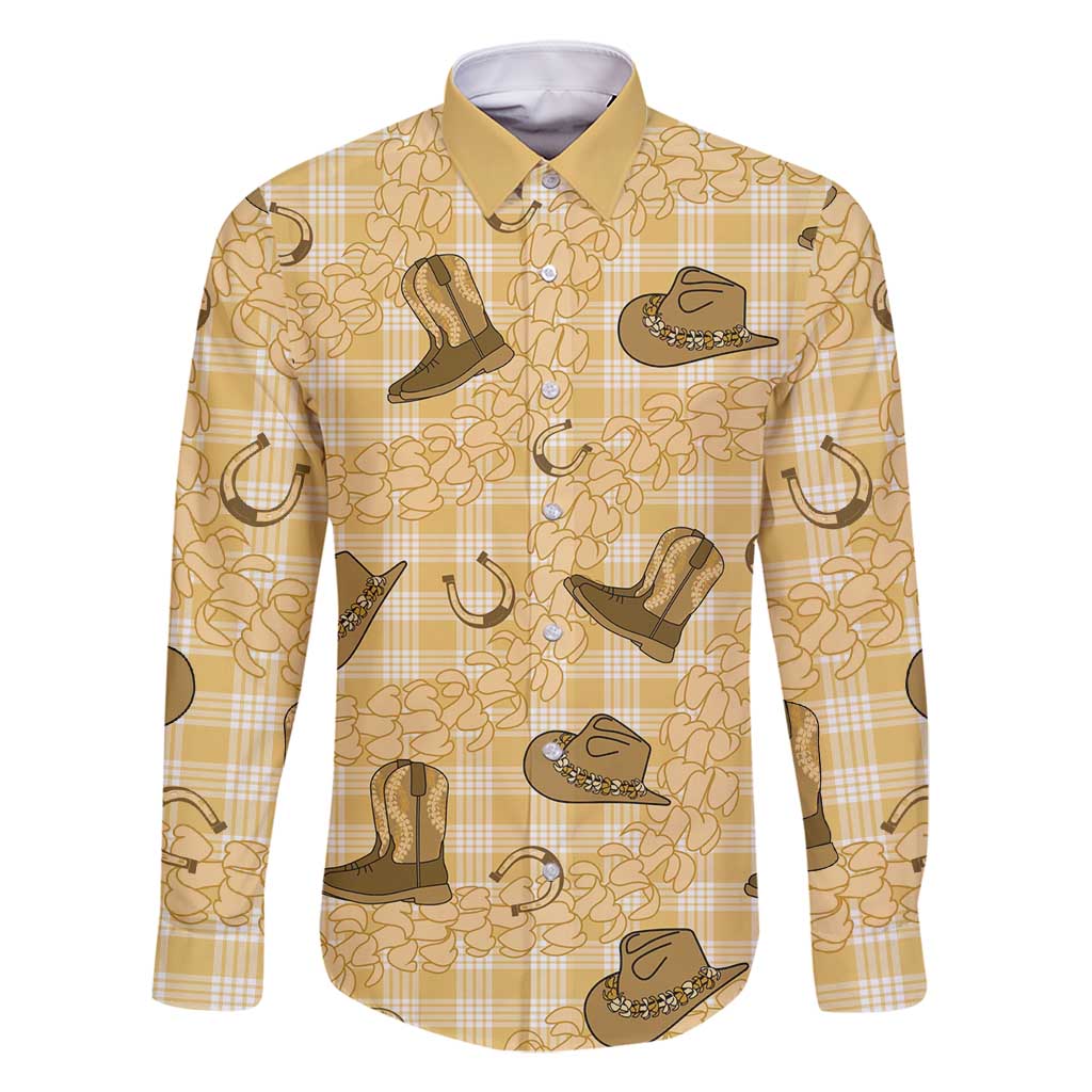Yellow Palaka Hawaii Cowboy Family Matching Summer Maxi Dress and Hawaiian Shirt Puakenikeni Lei Paniolo Papale Seamless Vibes LT14 Dad's Shirt - Long Sleeve Yellow - Polynesian Pride