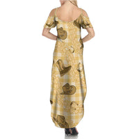 Yellow Palaka Hawaii Cowboy Family Matching Summer Maxi Dress and Hawaiian Shirt Puakenikeni Lei Paniolo Papale Seamless Vibes LT14 - Polynesian Pride