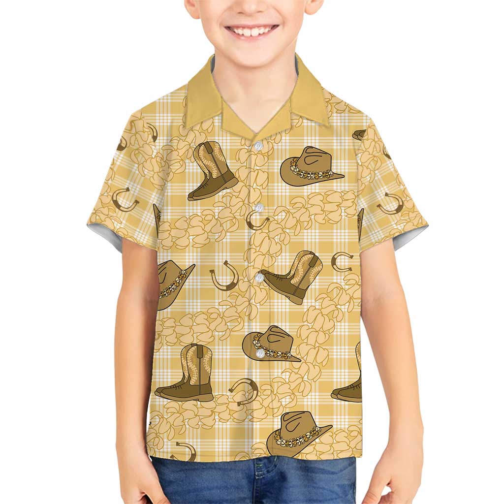 Yellow Palaka Hawaii Cowboy Family Matching Summer Maxi Dress and Hawaiian Shirt Puakenikeni Lei Paniolo Papale Seamless Vibes LT14 Son's Shirt Yellow - Polynesian Pride