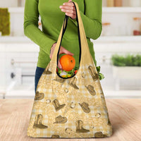 Yellow Palaka Hawaii Cowboy Grocery Bag Puakenikeni Lei Paniolo Papale Seamless Vibes - Polynesian Pride