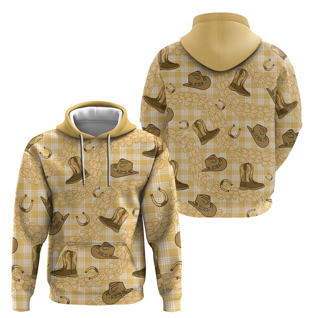 Yellow Palaka Hawaii Cowboy Hoodie Puakenikeni Lei Paniolo Papale Seamless Vibes - Polynesian Pride