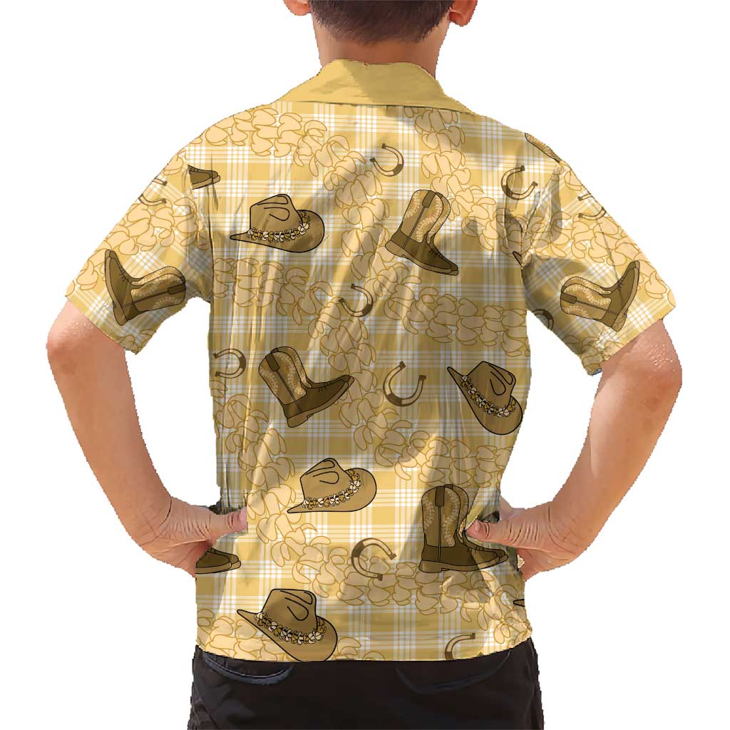 Yellow Palaka Hawaii Cowboy Kid Hawaiian Shirt Puakenikeni Lei Paniolo Papale Seamless Vibes - Polynesian Pride