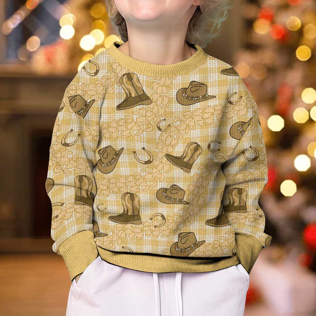 Yellow Palaka Hawaii Cowboy Kid Ugly Christmas Sweater Puakenikeni Lei Paniolo Papale Seamless Vibes - Polynesian Pride