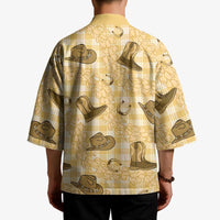 Yellow Palaka Hawaii Cowboy Kimono Puakenikeni Lei Paniolo Papale Seamless Vibes LT14 - Polynesian Pride