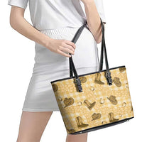 Yellow Palaka Hawaii Cowboy Leather Tote Bag Puakenikeni Lei Paniolo Papale Seamless Vibes LT14 - Polynesian Pride