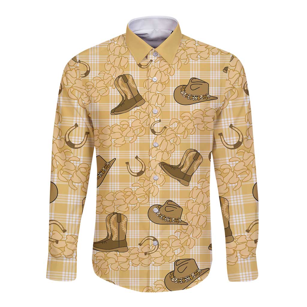 Yellow Palaka Hawaii Cowboy Long Sleeve Button Shirt Puakenikeni Lei Paniolo Papale Seamless Vibes LT14 Unisex Yellow - Polynesian Pride