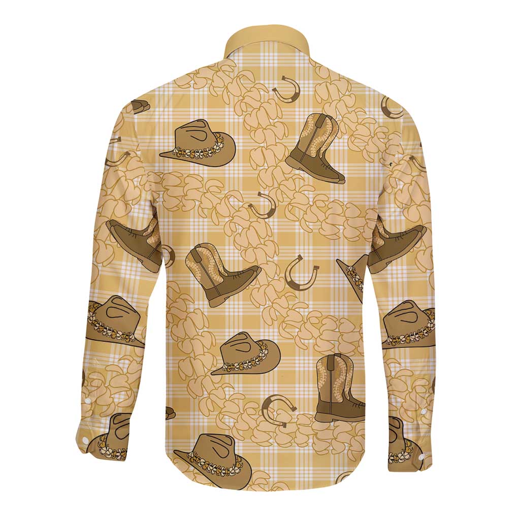 Yellow Palaka Hawaii Cowboy Long Sleeve Button Shirt Puakenikeni Lei Paniolo Papale Seamless Vibes LT14 - Polynesian Pride