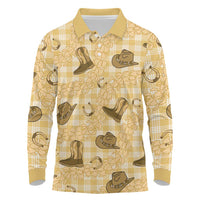 Yellow Palaka Hawaii Cowboy Long Sleeve Polo Shirt Puakenikeni Lei Paniolo Papale Seamless Vibes - Polynesian Pride