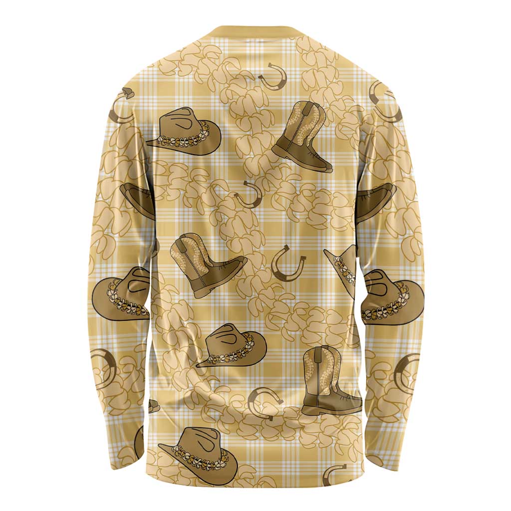 Yellow Palaka Hawaii Cowboy Long Sleeve Shirt Puakenikeni Lei Paniolo Papale Seamless Vibes LT14 - Polynesian Pride